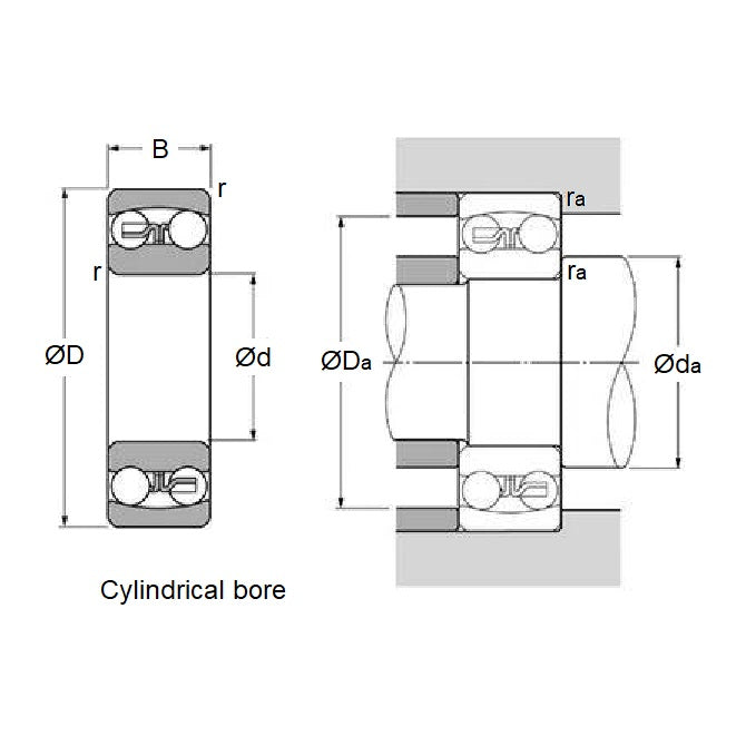 1140911 | 2205 (Each) --- Double Row Ball Bearings - 25x52x18 mm Self Aligning - Chrome Steel SAE 52100 Bearing