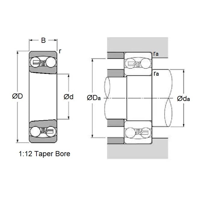 Roulement à billes 40 x 80 x 23 mm - Acier chromé auto-alignant - Alésage conique - MBA (1 pièce)