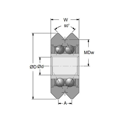 1046494 | SMR457-120-YY-VP-081 (Each) --- Plain Guide Wheels Dual Vee - Size Reference 3 - 45.72x15.875 mm - Stainless Steel AISI 440C Wheel