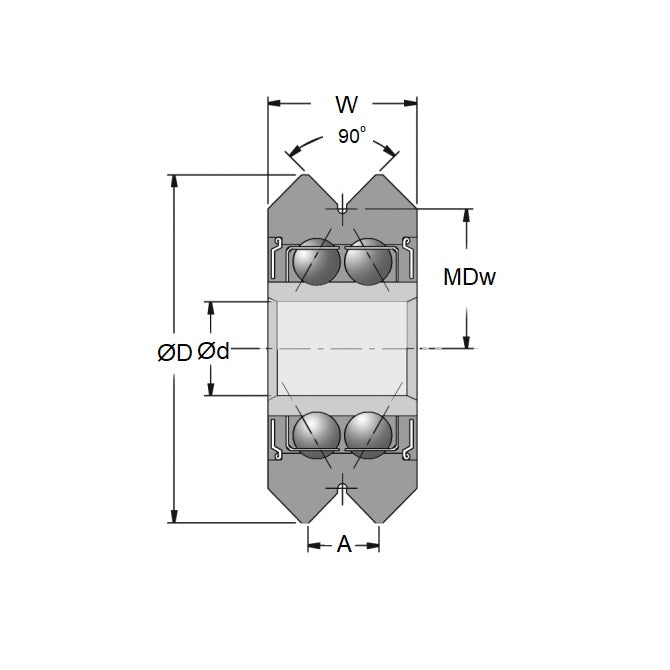 1037788 | MR19.5584.762-YY-VP-3.810 --- Plain Guide Wheels Dual Vee - 1 x 19.558 mm x 7.938 mm