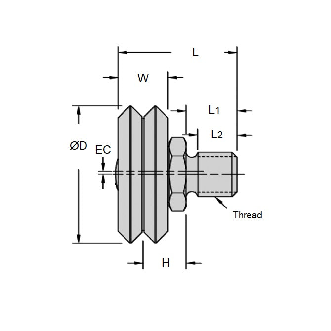 1048062 | DVWS3-2RS --- Studded Guide Wheels Dual Vee - 3 x 45.8 mm x 15.88 mm