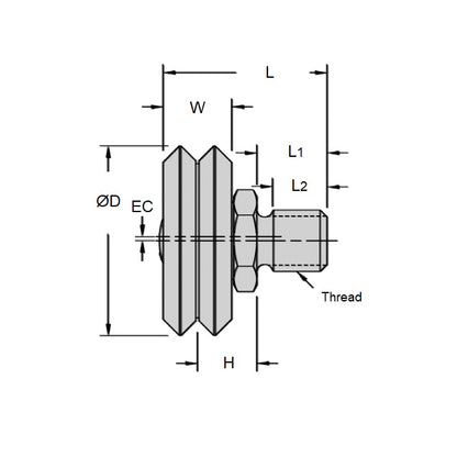 1036017 | DVWS1-POL (Each) --- Studded Guide Wheels Dual Vee - Size Reference 1 - 19.6x7.87 mm - Polymer Guide Wheel