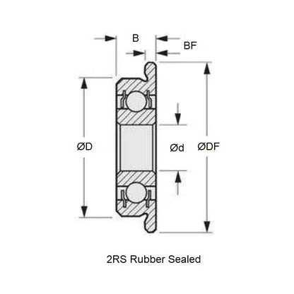 Roulement à billes 12 x 28 x 8 mm - À bride en acier chromé - Économique - Scellé - Retenue rivetée - ECO (Pack de 1)