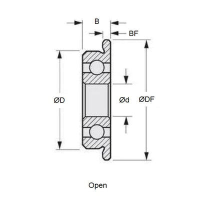 Cuscinetto a sfere 2,5 x 6 x 1,8 mm - Grado inossidabile 440C flangiato - Abec 5 - MC34 - Standard - Aperto leggermente oliato - Fermo per nastro - MBA (confezione da 22)