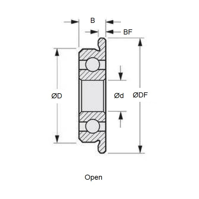 Roulement à billes 1,984 x 6,35 x 2,381 mm - À bride en acier inoxydable de qualité 440C - Abec 1 - MC3 - Standard - Ouvert - Retenue de couronne - MBA (Pack de 1)