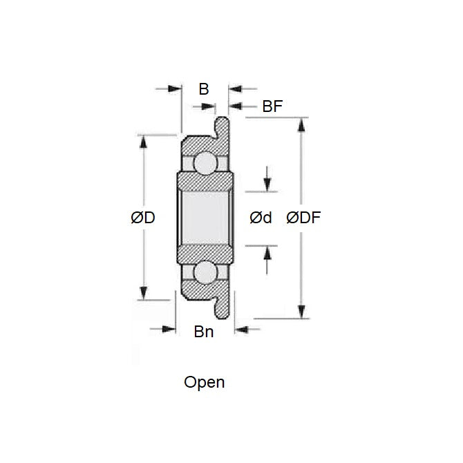 Cuscinetto a sfere 1.191 x 3.967 x 1.588 mm - Interno esteso flangiato in acciaio inossidabile di grado 440C - Abec 5 - MC34 - Standard - Aperto leggermente oliato - Fermo del nastro - MBA (confezione da 20)