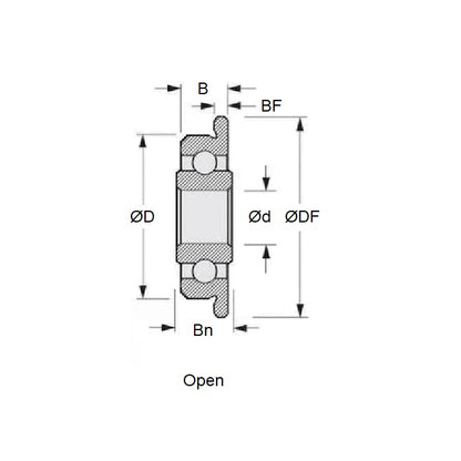 Cuscinetto a sfere 1.191 x 3.967 x 1.588 mm - Interno esteso flangiato in acciaio inossidabile di grado 440C - Abec 5 - MC34 - Standard - Aperto leggermente oliato - Fermo del nastro - MBA (confezione da 20)