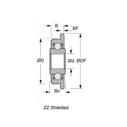 Roulement à billes 3,175 x 9,525 x 3,571 mm - Bride intérieure étendue en acier inoxydable de qualité 440C - Abec 1 - MC3 - Standard - Blindé - Retenue de ruban - MBA (Pack de 1)