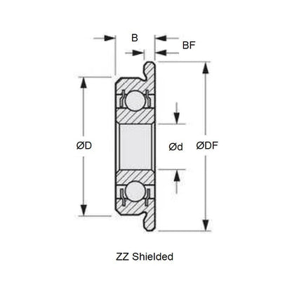 Roulement à billes 2 x 7 x 3,5 mm - Bride en acier chromé - Abec 1 - MC3 - Standard - Blindé - Retenue de couronne - MBA (1 pièce)