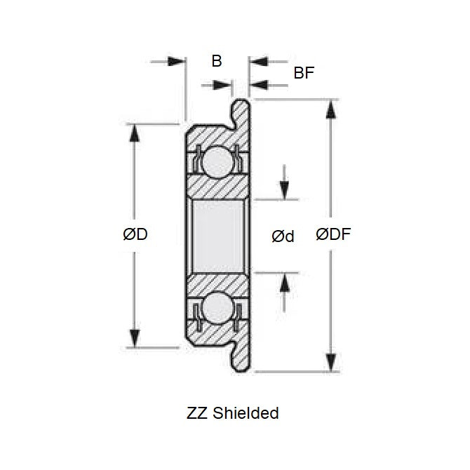 Cuscinetto a sfere 12,7 x 28,575 x 7,938 mm - Grado inossidabile 440C flangiato - Abec 1 - CN - Standard - Schermato - Fermo per nastro - MBA (confezione da 1)