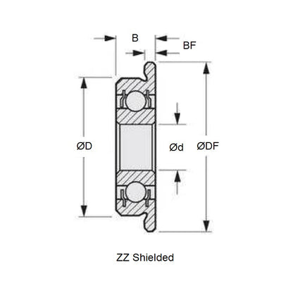 Cuscinetto a sfere 12,7 x 28,575 x 7,938 mm - Grado inossidabile 440C flangiato - Abec 1 - CN - Standard - Schermato - Fermo per nastro - MBA (confezione da 1)