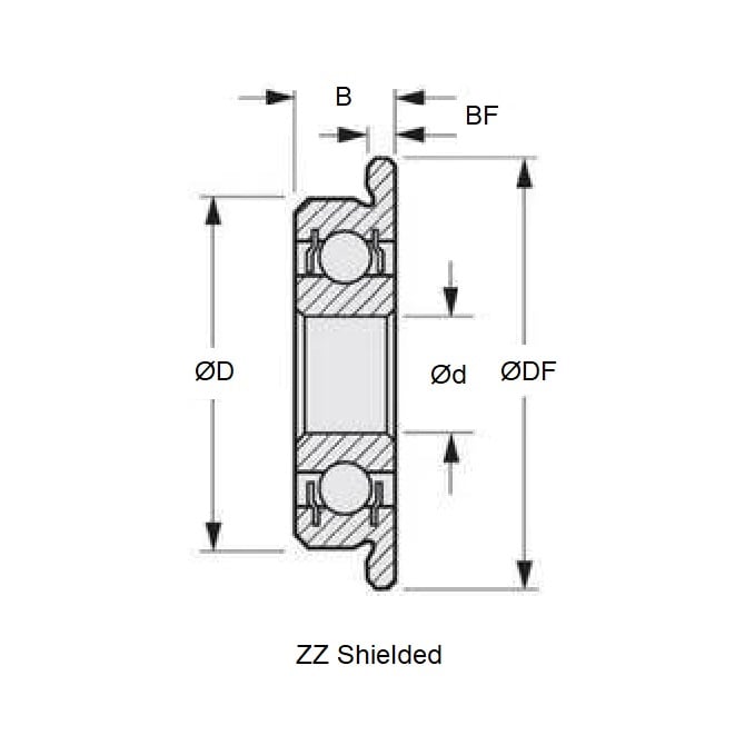 Roulement à billes 12,7 x 28,575 x 7,938 mm - À bride en acier inoxydable de qualité 440C - Abec 1 - CN - Standard - Blindé - Retenue de ruban - MBA (Pack de 1)