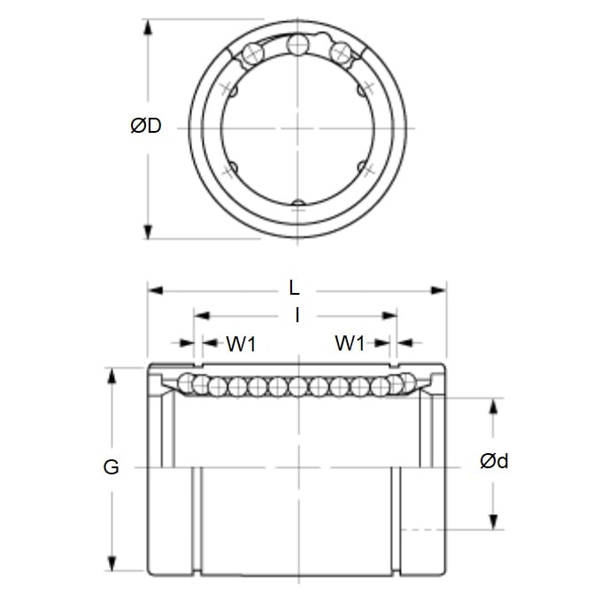 Roulement linéaire 19,05 x 31,496 - 41,275 / 29,312 mm - Fermé en acier inoxydable 440C - MBA (Pack de 1)