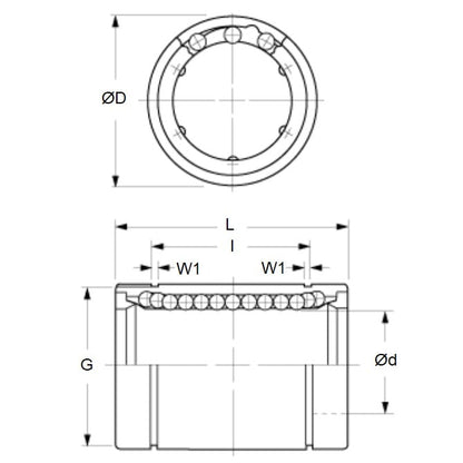 Roulement linéaire 12,7 x 22,225 - 31,750 / 24,562 mm - Fermé en acier inoxydable 440C - MBA (Pack de 1)