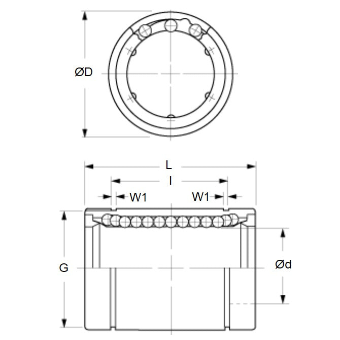 1086999 | LCB-0080-015-045-W (Each) --- Ball Bearings Linear - 8x15x45 mm Standard Closed - SUJ2 Steel with Plastic Retainer Bearing