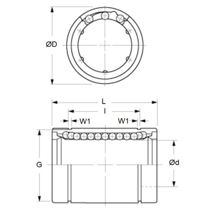 1072316 | LCB-0060-012-016-W (Each) --- Ball Bearings Linear - 6x12x16 mm Standard Closed - SUJ2 Steel with Plastic Retainer Bearing