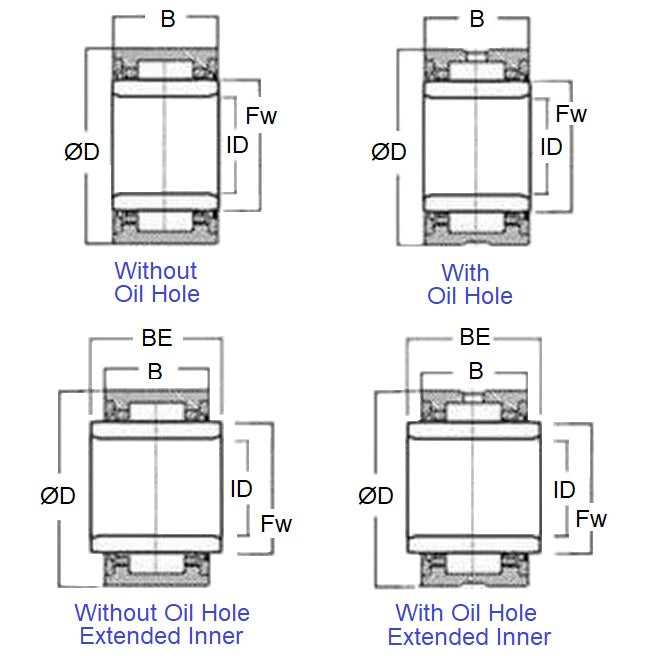 1148878 | NMI-0350-0550-0360-O-2RS (Each) --- Needle Roller with Inner Ring Bearings - 35x55x36 mm / 37 mm Machined - Chrome Steel Bearing