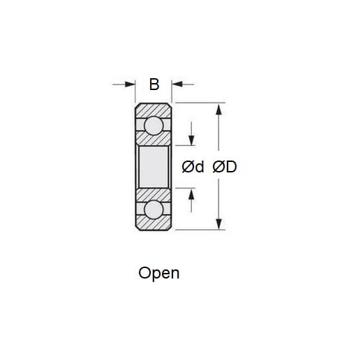 Roulement à billes 9 x 26 x 8 mm - Acier inoxydable de qualité 440C - P6 - MC3 - Standard - Ouvert légèrement huilé - Retenue de ruban - MBA (1 pièce)