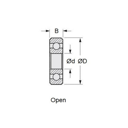 Cuscinetto a sfere 4 x 9 x 2,5 mm - Acciaio cromato - Abec 1 - MC3 - Standard - Aperto leggermente oliato - MBA (confezione da 1)