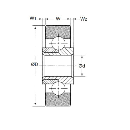1103228 | P-WR12216-U-1E-PPGL (PK-100) --- Special Type Bearings - 12.7x34.925 - 11.113 / 12.700 / 1.59 mm - Polypropylene Bearing
