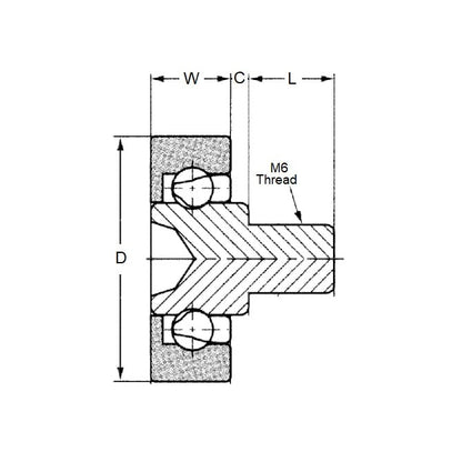 Cuscinetto in plastica M6x1 x 8 mm filettatura lunga x 22 x 7 mm - Acetale speciale - MBA (confezione da 1)