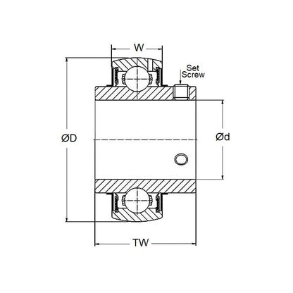 Cuscinetto in plastica 31,75 x 62 x 38,1 mm - Inserto per alloggiamenti in plastica Acetalica con sfere in acciaio inossidabile 316 - DE sferico - MBA (confezione da 1)