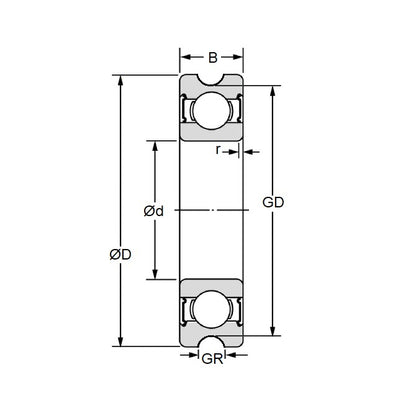 1052175 | US624A-ZZ-11 (Each) --- Grooved OD Bearings - 4x13x4 mm U Groove - Stainless Steel AISI 440C Bearing