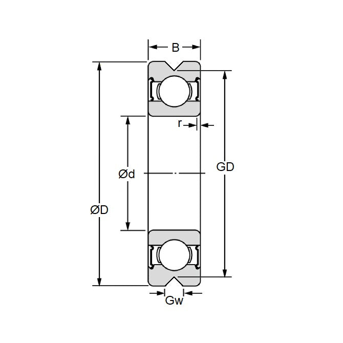 1044262 | VSMR123-ZZ-03-090 (Each) --- Grooved OD Bearings - 3x12x4 mm Vee Groove - Stainless Steel AISI 440C Bearing