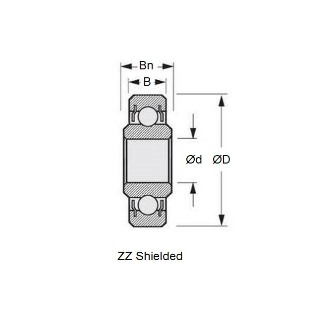 Roulement à billes 3,175 x 9,525 x 3,571 mm - Intérieur étendu en acier inoxydable 440C Grade - Abec 1 - MC3 - Standard - Blindé - MBA (Pack de 1)