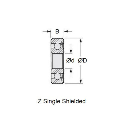 1075333 | 607-Z-MC45-T9H-AF12-J (Each) --- Single Row Ball Bearings - 7x19x6 mm Unflanged - Chrome Steel SAE 52100 - High Speed Polyamide Cage Bearing