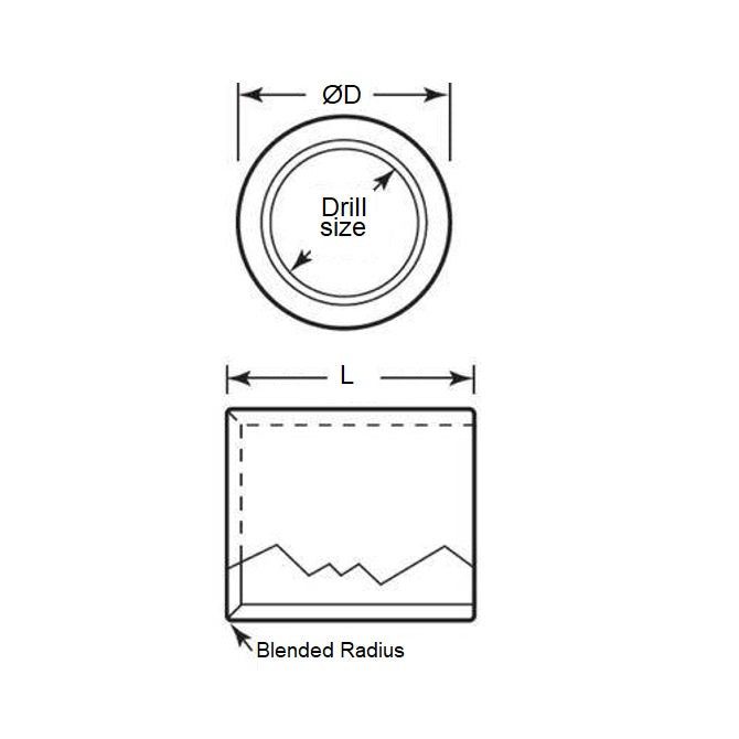1101009 | BP0079-0127-0191-DL (Each) --- Drill Bushings - 12.7x7.938x19.05 mm Plain - Carbon Steel - Hardened Bushing