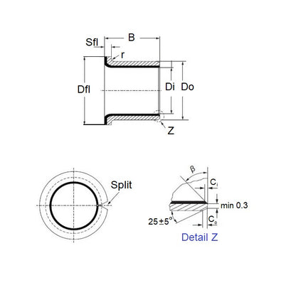 1127312 | BF0220-0250-0200-DU (PK-2) --- Flanged Bushes - 22x25x20 mm Split - Steel DU with PTFE Bush