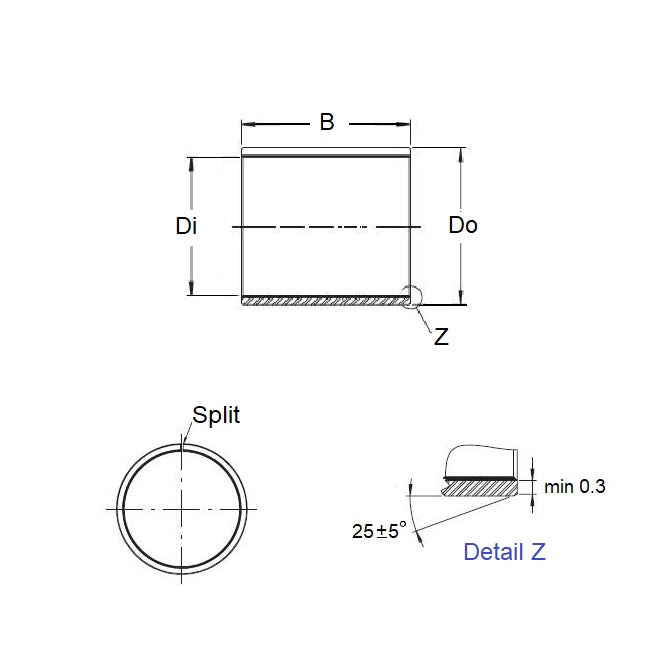1095142 | BP0111-0135-0191-DU (PK-5) --- Unflanged Bushes - 11.113x13.494x19.05 mm Split - Steel DU with PTFE Bush