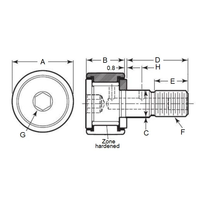1102389 | CCF805RS (Each) --- Needle Roller Cam Followers - 12.7x25.4 mm - 10-32 UNF - 4.76mm - Crowned - Chrome Plated Steel Cam Follower