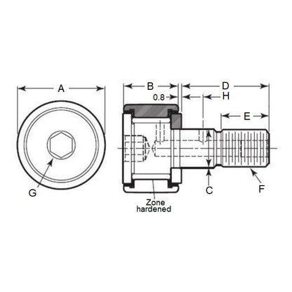 1102389 | CCF805RS (Each) --- Needle Roller Cam Followers - 12.7x25.4 mm - 10-32 UNF - 4.76mm - Crowned - Chrome Plated Steel Cam Follower