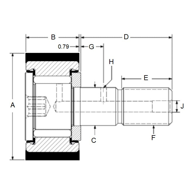 1120255 | CCF-1180RS (Each) --- Roller Cam Followers - 19.05x25.4 - 10-32 x 6.35 Urethane Covered - Steel with Urethane Cover Cam Follower