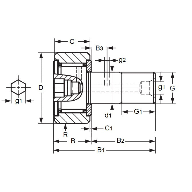1160450 | CF20-1UU (Each) --- Roller Cam Followers - 47x66.1 mm - M20x1.5 Standard - Carbon Steel Cam Follower