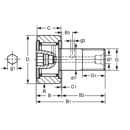 1160450 | CF20-1UU (Each) --- Roller Cam Followers - 47x66.1 mm - M20x1.5 Standard - Carbon Steel Cam Follower