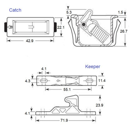 1054989 | SC-4350RS (PK-10) --- Snap In Style Catches - Pull Up Force 4.46 - 2.896 - 5.309
