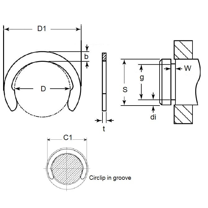 Anneau Croissant 34,93 x 1,27 mm - Acier à Ressort Carbone - MBA (Pack de 50)