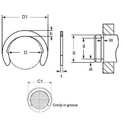 Anello a mezzaluna 19,05 x 1,07 mm - Acciaio per molle zincato - MBA (confezione da 50)