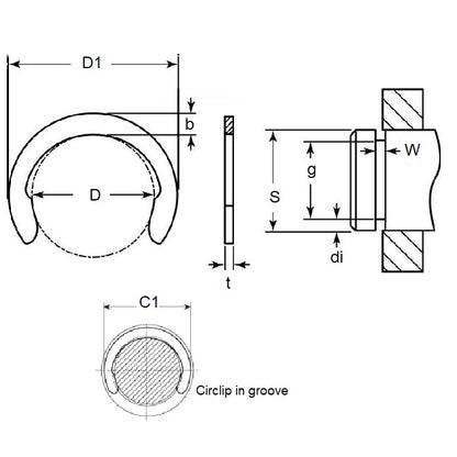 1117318 | CC-172-191-C (PK-5) --- Crescent Retaining Rings - 17.17x19.05x1.07 mm - Carbon Spring Steel Self Finish