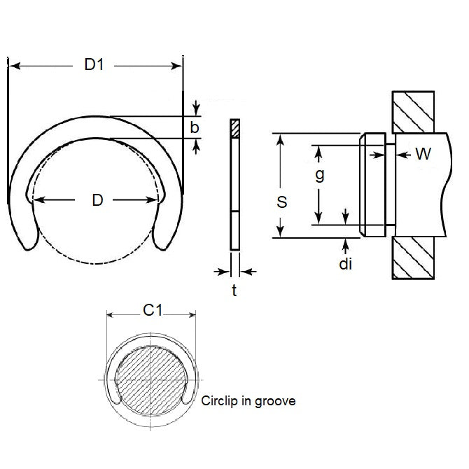 1127246 | CC-214-238-C (PK-50) --- Crescent Retaining Rings - 21.41x23.83x1.07 mm - Carbon Spring Steel Self Finish