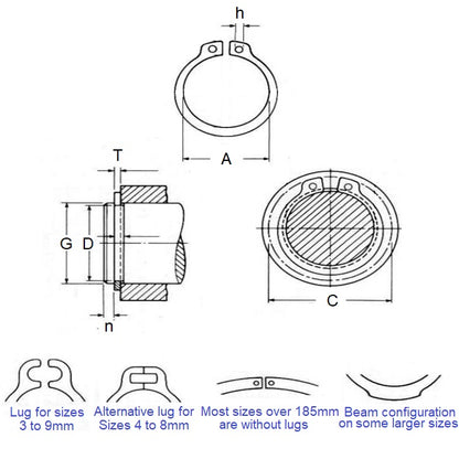 Anello elastico esterno 19,05 x 1,98 mm - Acciaio inossidabile PH15-7 Mo - Albero 19,05 - MBA (confezione da 1)