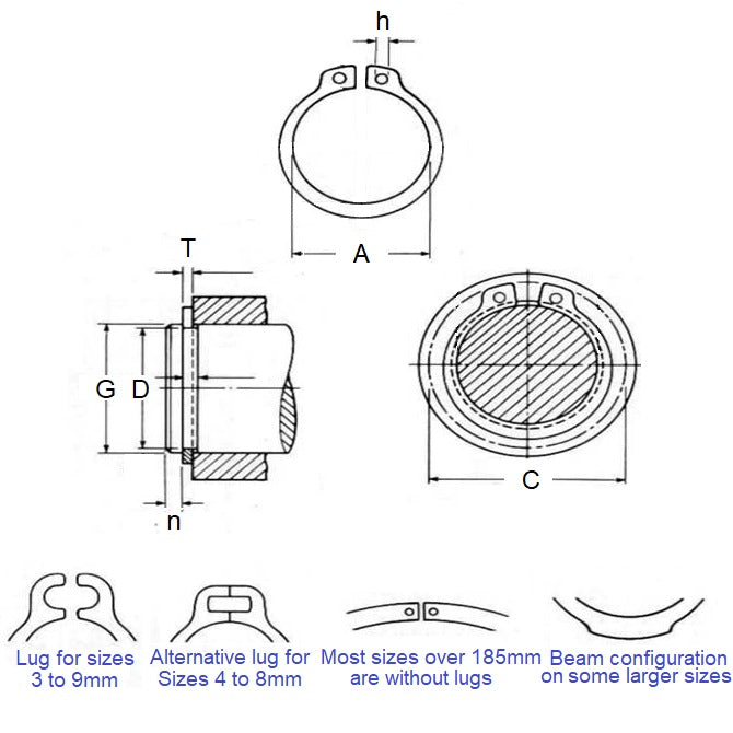 Anello elastico esterno 11,11 x 0,64 mm - Acciaio inossidabile PH15-7 Mo - Albero 11,11 - MBA (confezione da 1)