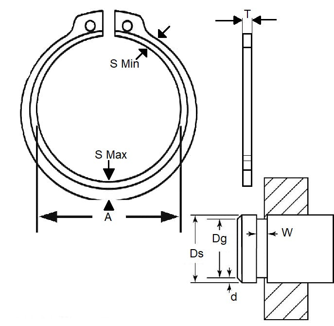 1201907 | CEB-14605-C (Each) --- External Retaining Rings - 146.05x3.18x137.57 mm Circlips - Carbon Spring Steel Self Finish Circlip