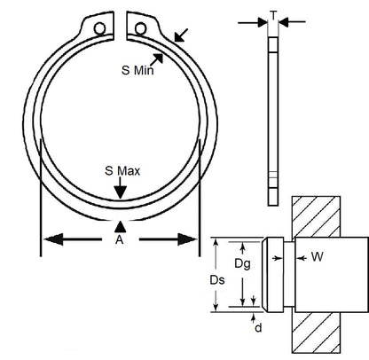 1135245 | CEB-02540-C (PK-6) --- External Retaining Rings - 25.4x1.07x23.62 mm Circlips - Carbon Steel Circlip
