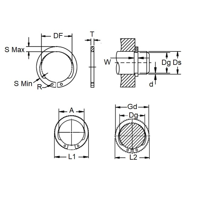 Anello elastico esterno 34,93 x 1,27 mm - Acciaio per molle invertito - Albero 34,93 - MBA (confezione da 5)