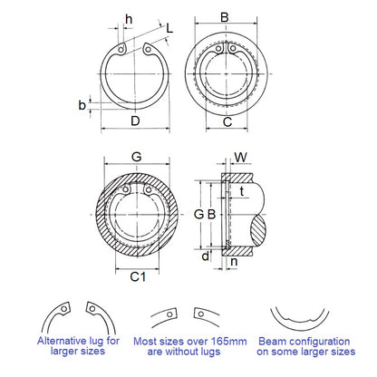 Circlip Interne 89,99 x 2,77 x 95,91 mm Inox PH15-7 Mo - 89,99 Boîtier - MBA (Pack de 1)