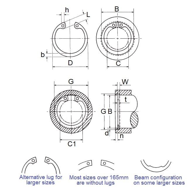 Anello elastico interno 280 x 5 mm - Acciaio al carbonio - Alloggiamento 280,00 - MBA (confezione da 1)